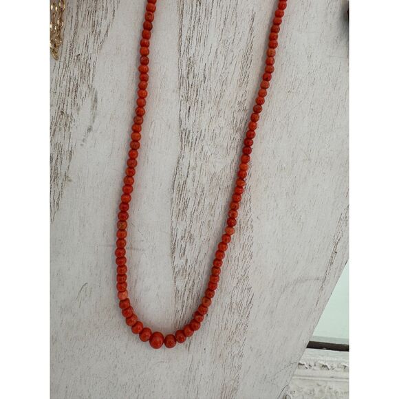 Antique Italian Coral Red Salmon Bead Necklace Bracelet Brooch Pin Circa 1920 - Picture 3 of 8